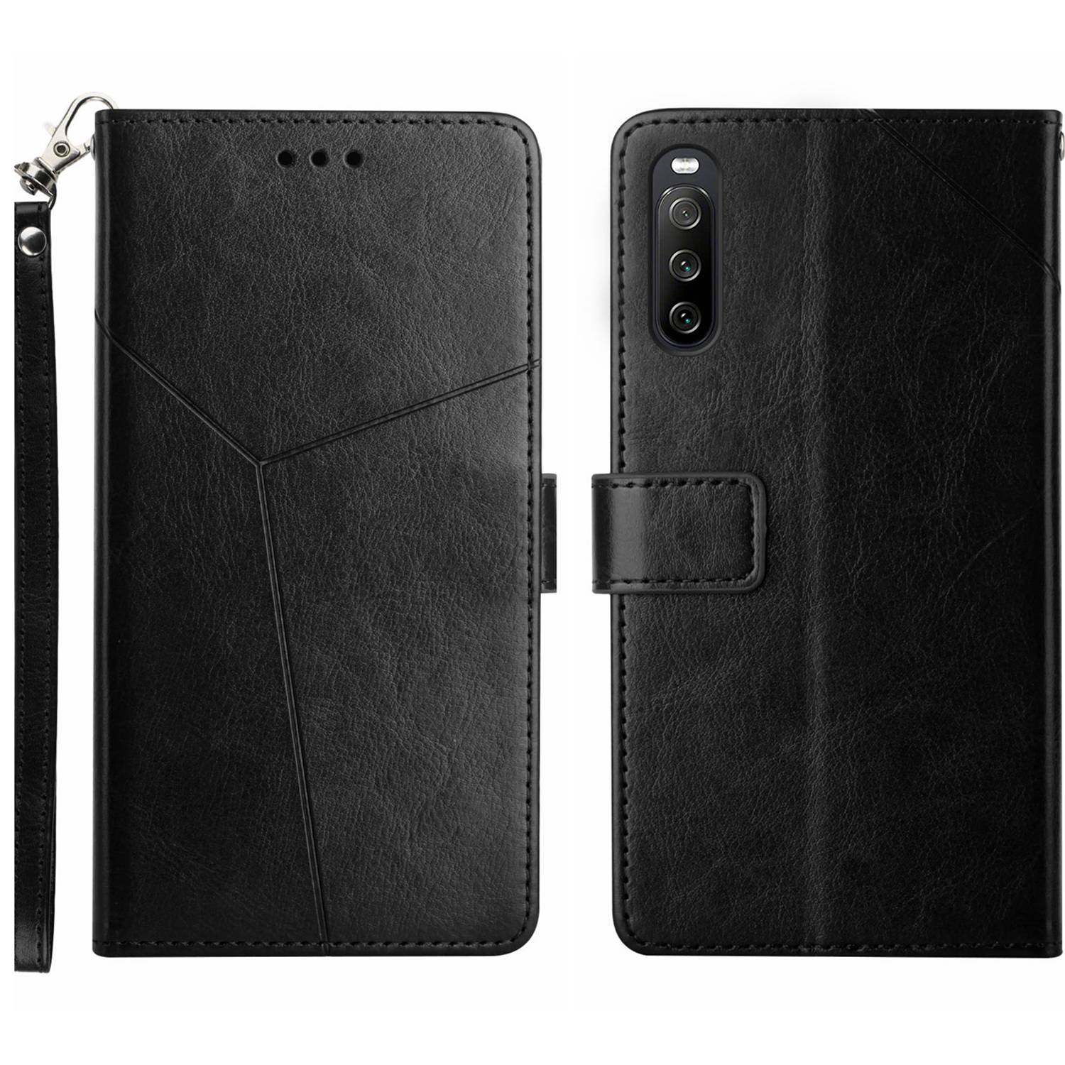 HT01 For Sony Xperia 10 VI Wallet Case Y-shaped Lines Imprinted Leather Phone Cover HT01 For Sony Xperia 10 VI Wallet Case Y-shaped Lines Imprinted Leather Phone Cover